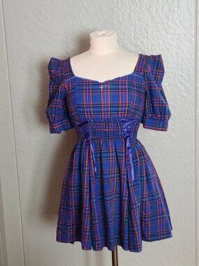 Liz Lisa coquette plaid corset ribbon goth dress RARE small